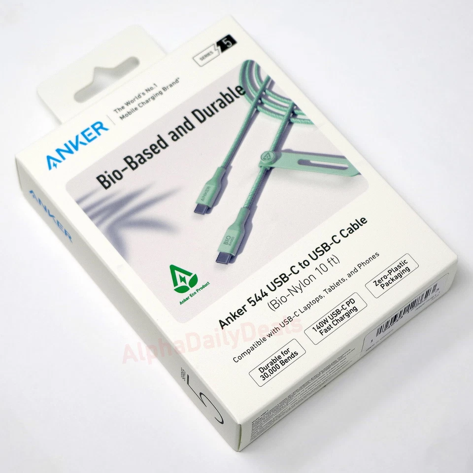 NEW Anker 140W USB-C Cable 10ft Long Nylon Braided for iPhone 16 15 Mac Laptop - Image 2 of 3