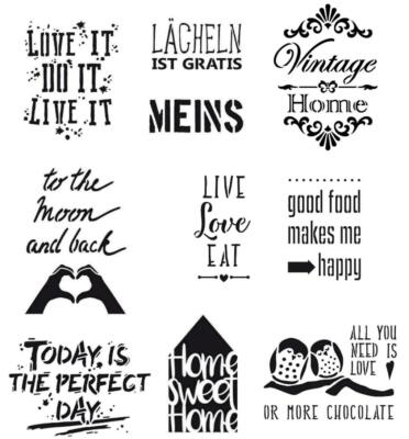 Schablone Sprüche Text Schrift A4 Universal Stencil Textil Wand Viva Decor