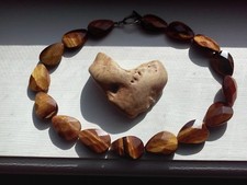 FACETED PEAR SHAPE TIGER'S EYE 17 INCH NECKLACE WITH SILVER PLATED TOGGLE CLASP