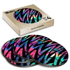 Round MDF Coaster Funky Grunge Pattern 80's 90's Retro #52866