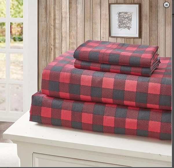 Red and Black Buffalo Plaid Check QUEEN Printed Sheet Set