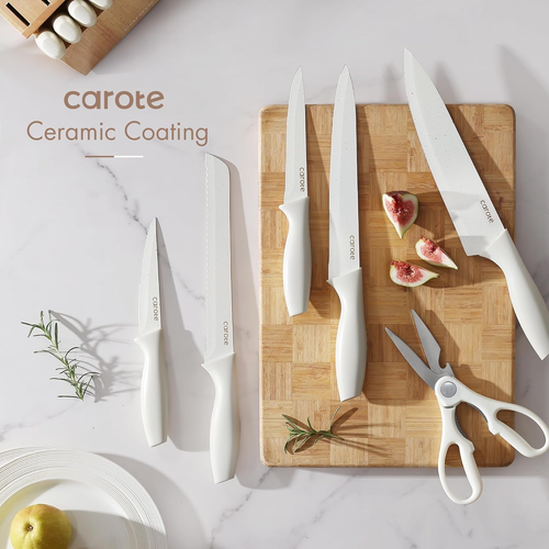 15Piece Knife Set, Kitchen Knife Block Set, Elegant White Ceramic-Coated Blad... - Picture 4 of 12
