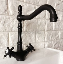 Black Brass Cross Handles Kitchen Bathroom Sink Faucet Mixer Tap Swivel Spout