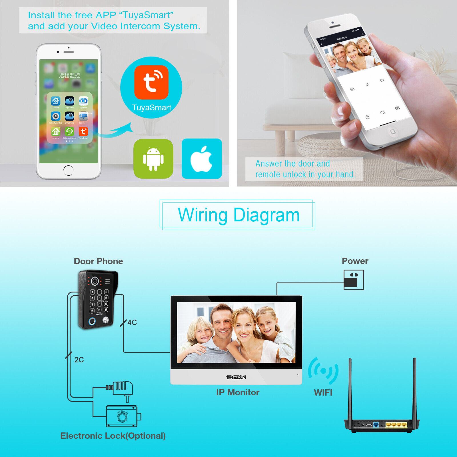 TMEZON WLAN 1080P Video Türsprechanlage Türklingel 10 Touch Monitor Türöffner