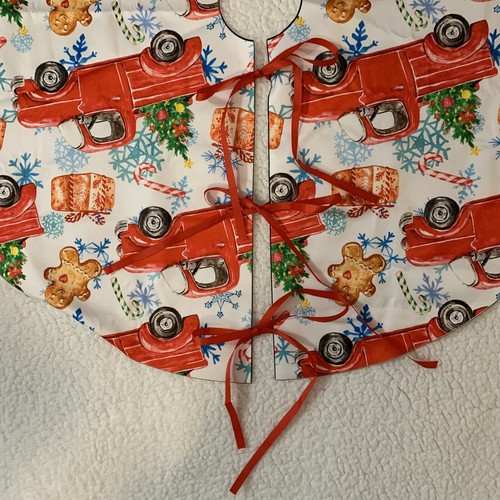 Christmas Tree Skirt Red Truck Pattern 36" Diameter Red Ties Fabric NEW - Picture 5 of 6