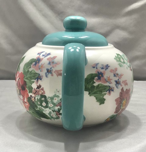 Pioneer Woman Flea Market Country Garden Teapot Floral Teal Stoneware New - Picture 4 of 8