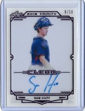 2019 Leaf Trinity SAM HUFF Clear Acetate Purple Foil Auto RC 6/10 Rangers