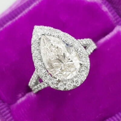 2.5CTW Pear Cut D Moissanite Wedding Engagement Ring 14k White Gold Plated