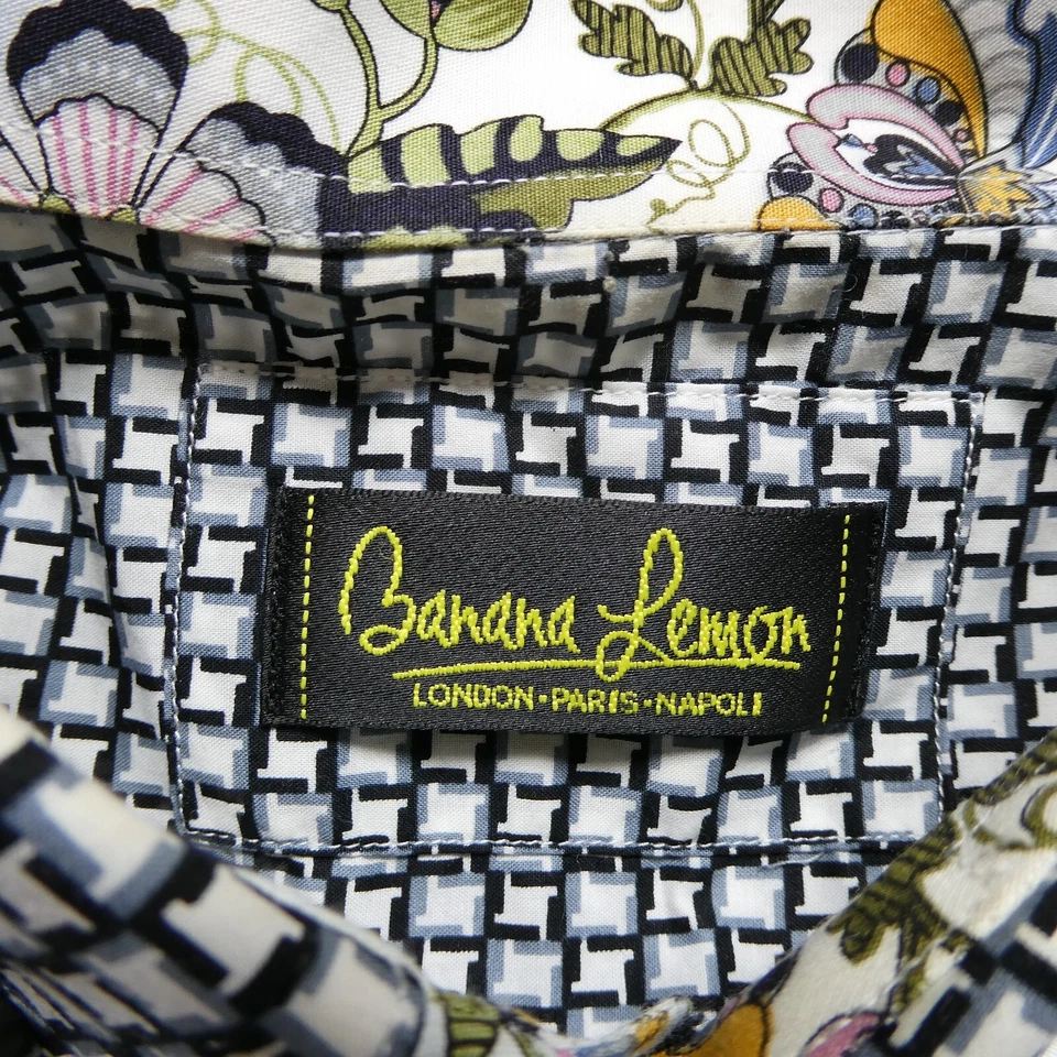 Camisa Banana Limón Adulto Mediana Floral Puño Abatible Abotonada 100% Algodón Vestido Foto 2 de 4