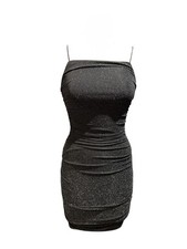 Princess Polly Black Sparkly Ruched Bodycon Mini Dress with Spaghetti Strap