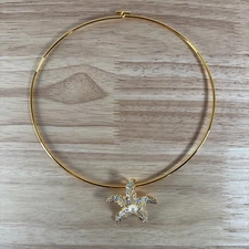 KJL Kenneth Jay Lane Crystal Faux Pearl Starfish Pendant Choker Necklace 16" Vtg