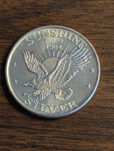 1984 1 Oz .999 RARE SILVER ROUND SUNSHINE SILVER SMI EAGLE BULLION MINT BU UNC