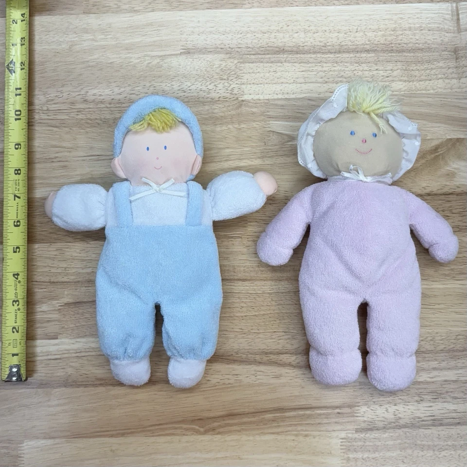 Conjunto de gemelos de tela de rizo Eden Toys suaves para bebés vintage años 80 niño niña rosa azul Foto 4 de 4