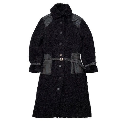 Manteau long Dior Galliano ceinture rhum cuir laine mohair