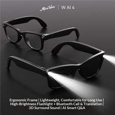 Smart Bluetooth Glasses, Music Call Translation UV Protection Flashlight Eyewear