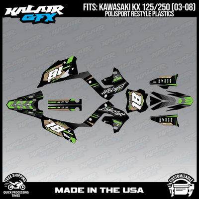 Graphics Kit for KAWASAKI KX125 KX250 2003-08 Polisport Restyle Rebel ...