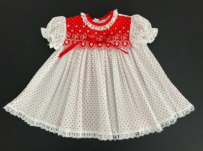 Vintage Lassie Togs Girl's 12 months Dress Polka Dot Pleated Skirt Heart Bodice