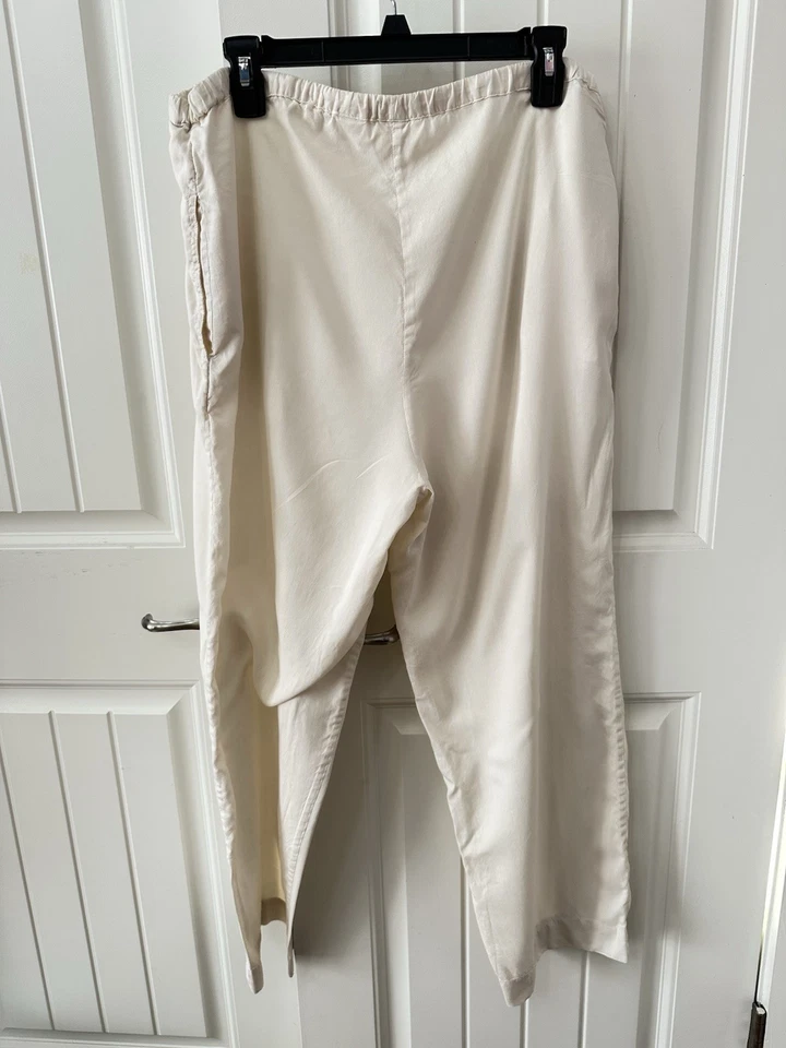 Soft Surroundings Light Cream Silk Pants Washable casual Elastic Drawstring sz M - Image 4 of 4