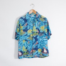 Vintage Hawaiian Floral Beach Surfing Button Up Shirt Mens Large Colorful Summer