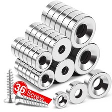 36pcs Heavy Duty Rare Earth Magnets - 3 Sizes, Neodymium Disc Magnets with Ho...