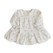 Quincy Mae 0-3M Tiered Jersey Dress for Baby Girl with Doves Pattern