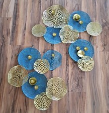 TBLOTYD/EDAKNEZ Gold Blue Metal Wall Decor Set Lotus Leaf Indoor/Outdoor