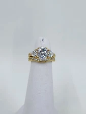 Diamonique 2.95 cttw Cubic Zirconia 100-facet 2-pc Bridal Ring Set, 14k Plated