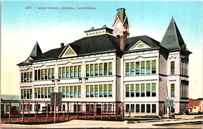 #ad Eureka High School Building California Postcard A123 $6.99