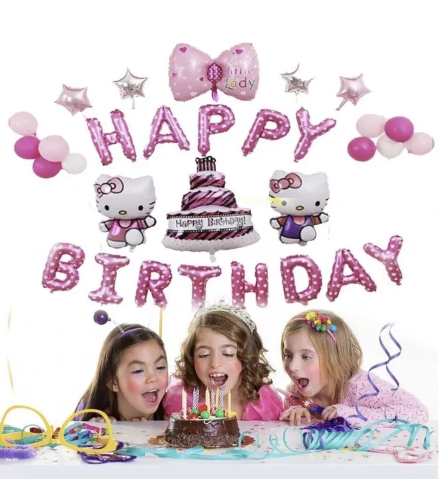 Conjunto de adornos para fiestas de cumpleaños Hello Kitty globo pancarta adornos para pasteles vendedor de EE. UU. Foto 3 de 4