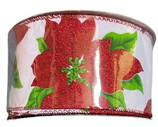 Poinsettia Glitz Wired Ribbon, 2.5  x 20Yd Christmas Holiday Decor Wreath Gift