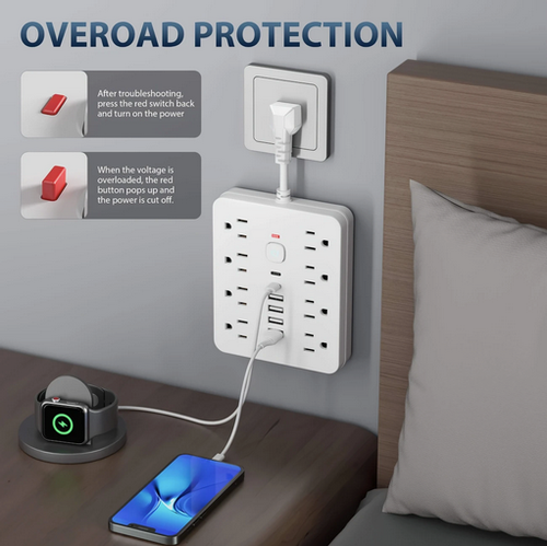 14-in-1 Power Strip – 4 AC Outlets, 6 USB (2 Type-C), Surge Protection - Picture 2 of 8