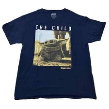 Star Wars The Mandalorian The Child T-Shirt Men  s L Blue Cotton Baby Yoda Grogu