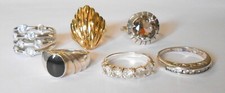 6 Sterling Silver 925 Clear Stones Smoky Quartz Ladies Rings Size 7  778