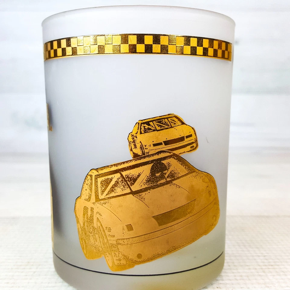 Vintage Daytona Raceway Frosted Rocks Glass w 22k Gold Kapan Kent Bar Man Cave - Image 3 of 4