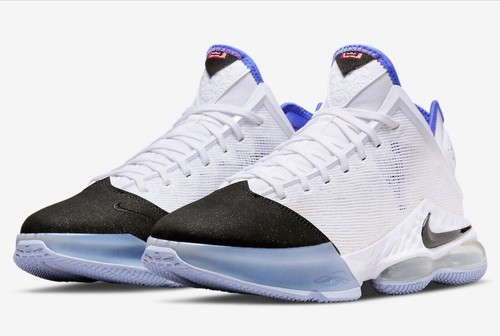 Nike LeBron James XIX 19 Low White Medium Blue Black Toe DH1270-100 Men's
