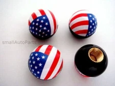 (4) American USA Flag Ball Tire/Wheel Stem Air Valve CAPS set car truck hot rod