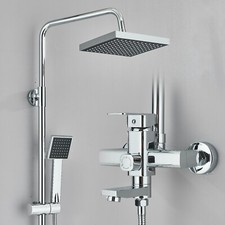 8'' Rainfall Shower Head Combo Exposed Shower Faucet Set Chrome Mixing Valve Kit