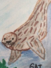 IMPRESSIONISM ORIGINAL PAINTING COLLECTIBLE WHIMSICAL ANIMALS SEAL OCEAN ART 