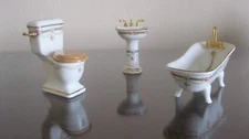 Reutter Porcelain Dollhouse Bathroom Set Victorian Rose 1:12 Scale Tub Sink