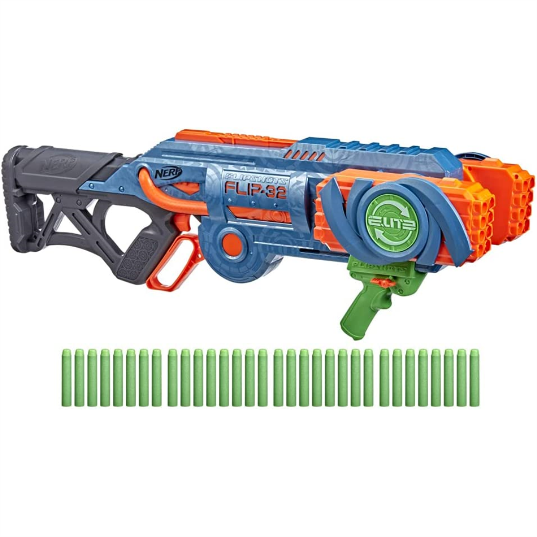 Nerf Elite 2.0 Flipshots Flip-32 – Lanzador De 32 Barriles Con Dardos, Dispara 1 O 2 Dardos, Acción De Palanca, Sin Pilas