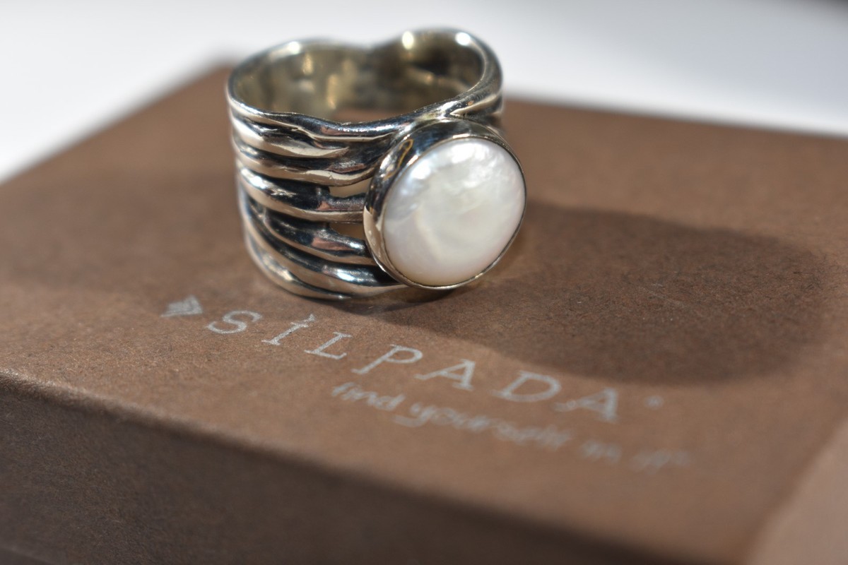 Silpada 925 Sterling Silver Weave Pearl Mermaid Ring HTF Size