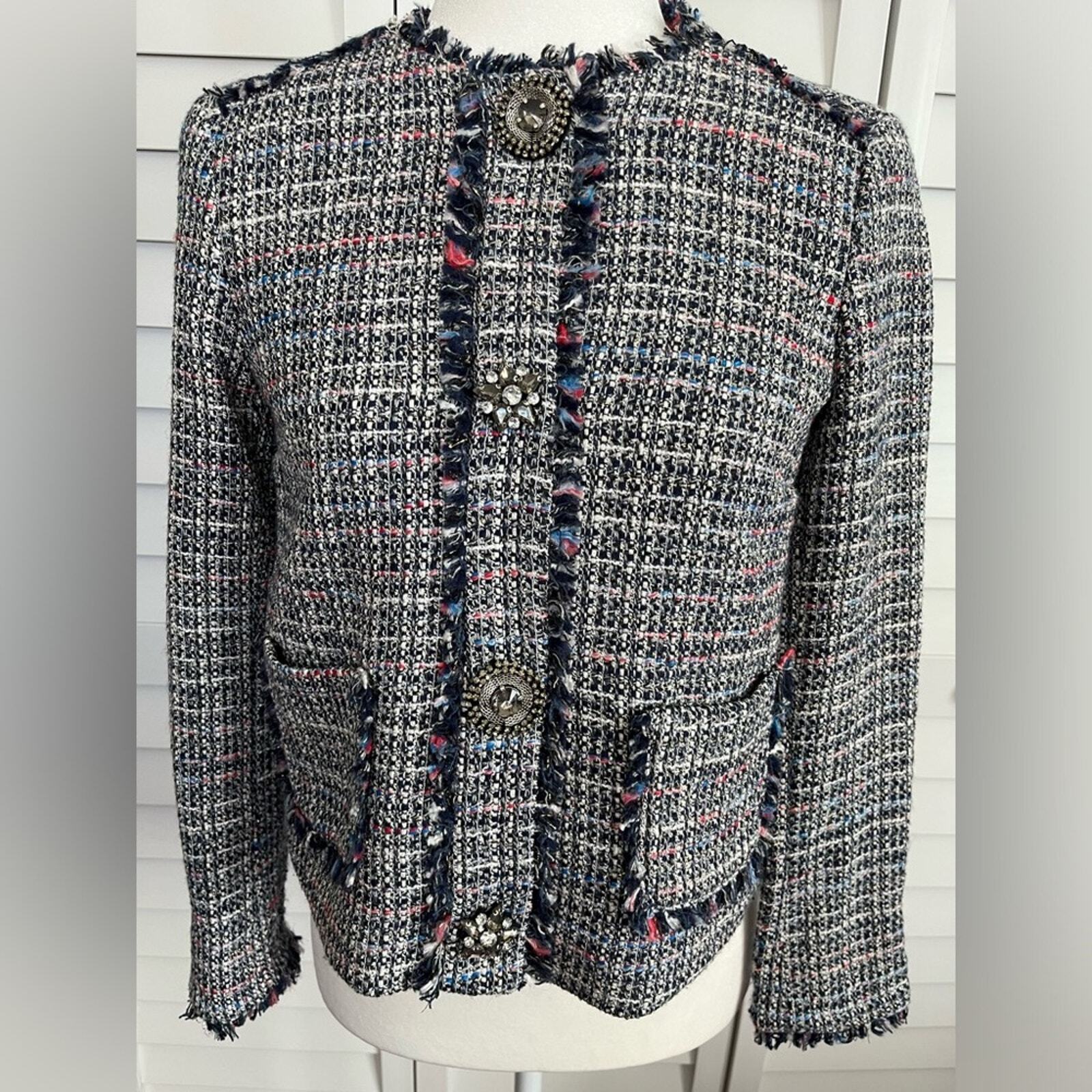 Zara Basic Collection tweed blazer with jewel buttons