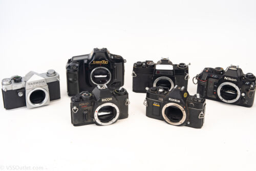 Lot of 6 Vintage 35mm SLR Film Cameras Nikon Yashica Ricoh AS-IS Parts Repair V2 - Picture 1 of 3