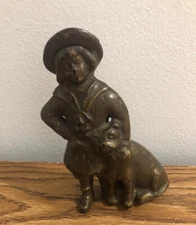 Antique 1910 AC Williams Cast Iron Buster Brown & Tige Still Coin Bank.