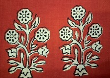Red Beige Block Print Fabric By the Yard Floral Indian Fabric for Sewing