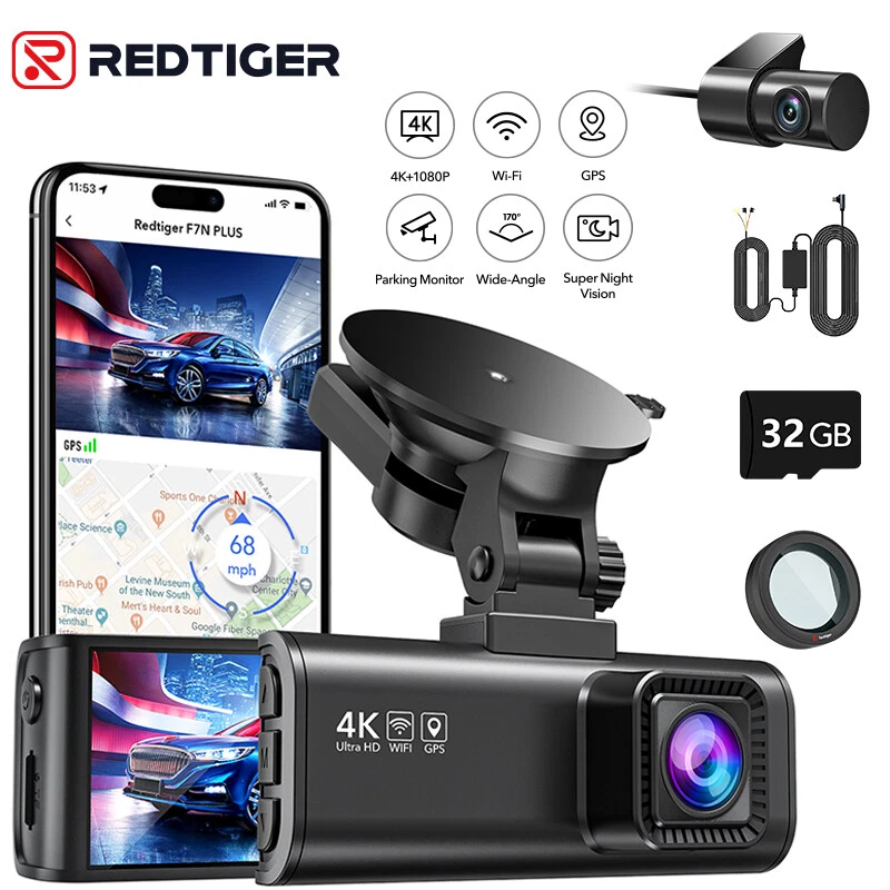 REDTIGER 4K Dash Cam Front and Rear with Hardwire Kit and Polarizing Lens