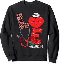 Love Heart Stethoscope Nurse Life Valentine Day 2022 Unisex Crewneck Sweatshirt