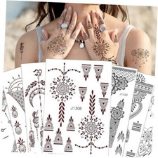 12 Sheets Henna Tattoo Kit, Waterproof Henna Tattoo Stickers Black Brown-12P
