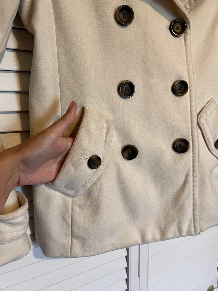 Chaqueta Abrigo GAP Mujer Talla Pequeña S Guisante Mezcla Lana Marfil Botón Frontal Foto 4 de 4