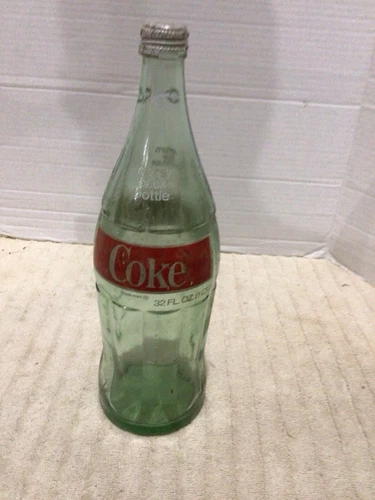 Large 32oz Vintage 70s Coca Cola Coke Green Glass Bottle With Lid
